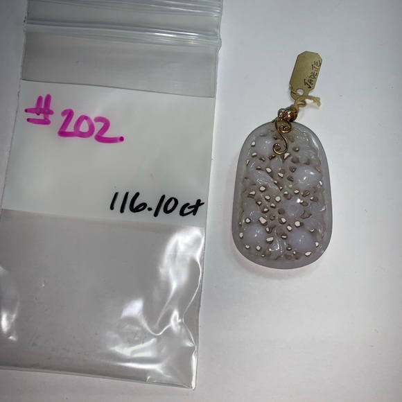202) white/lavender ANTIQUE Burma Jadite Pendant - Picture 4 of 8